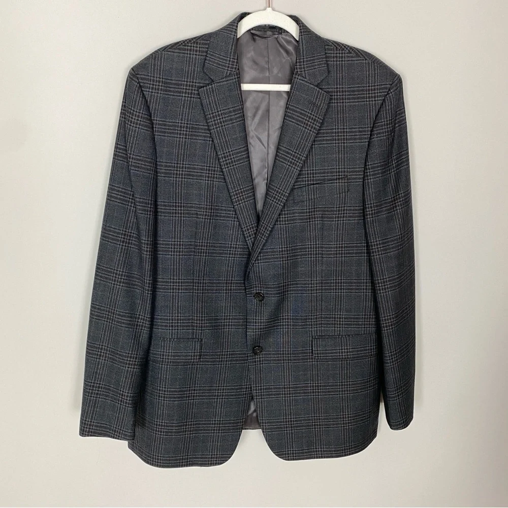 Lauren Ralph Lauren Plaid Sport Coat Blazer Suit Jacket Mens 44L Grey Brown Wool